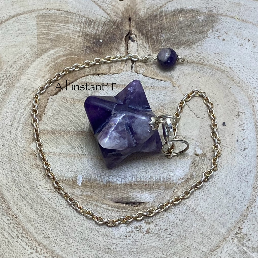 Pendule Amethyste Merkaba 8 pointes