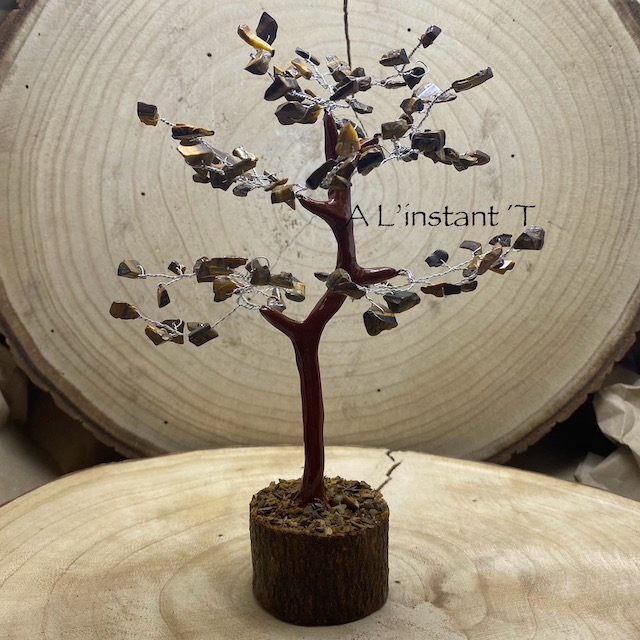 [ADB100TE] Arbre du bonheur Oeil de tigre (18cm-100 pierres)