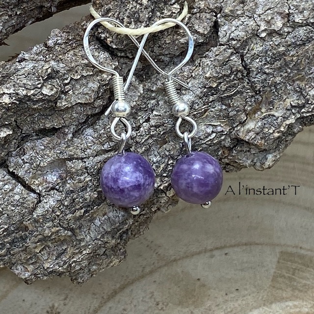 Boucles d’Oreilles Boule en Pierres Naturelles de 8 mm et Argent 925