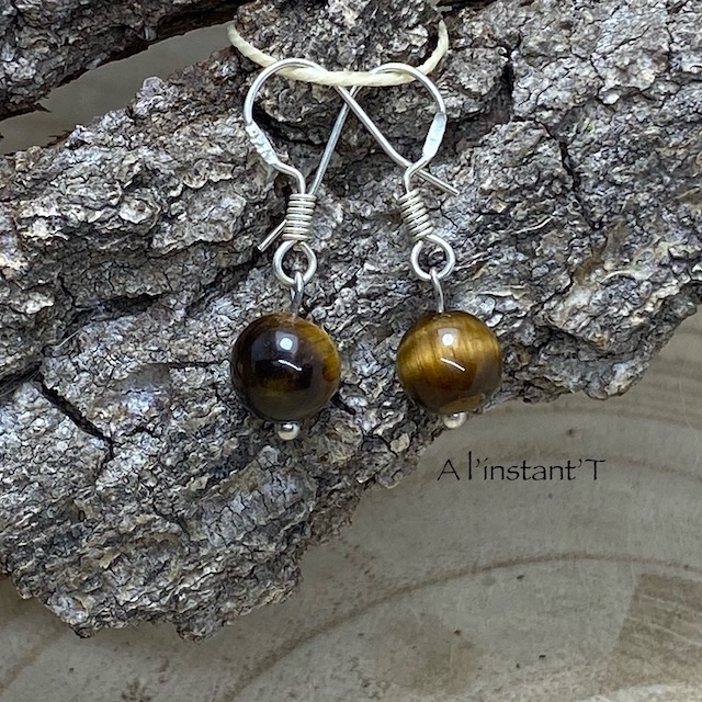 Boucles d’Oreilles Boule en Pierres Naturelles de 8 mm et Argent 925