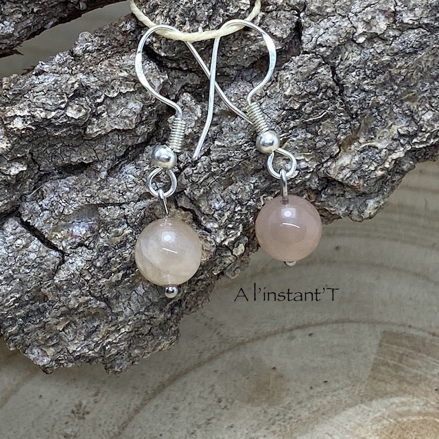Boucles d’Oreilles Boule en Pierres Naturelles de 8 mm et Argent 925