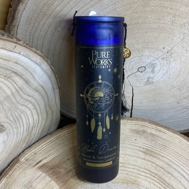 Bougie d'intention Boho Dreams en verre avec pompon 300g