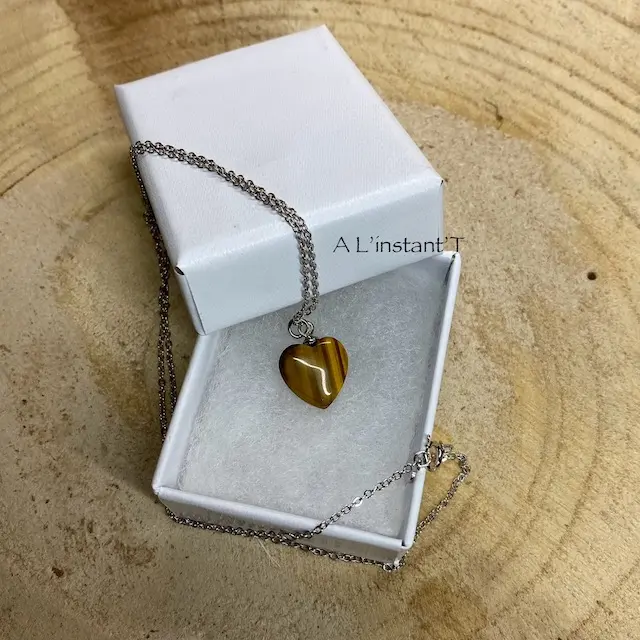 Collier 925 Coeur Oeil de tigre