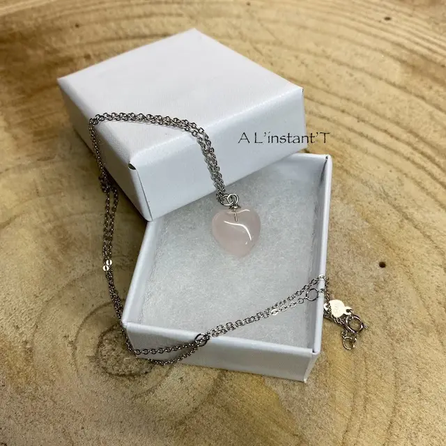 Collier 925 Coeur Quartz rose