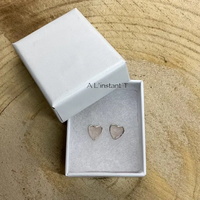 Boucle d'oreille 925 Coeur Quartz Rose 