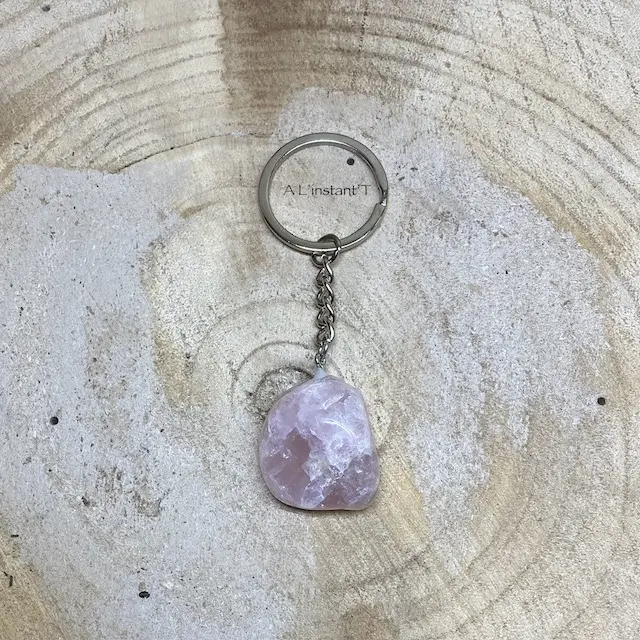 [KEYT-QRO] Porte-Clés Quartz rose roulée 3cm    