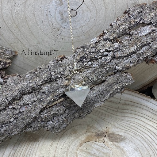 [16230] Pendule cristal de roche cône + Pierre de lune