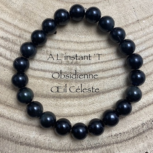 Bracelet Obsidienne Oeil Céleste Perles 8mm