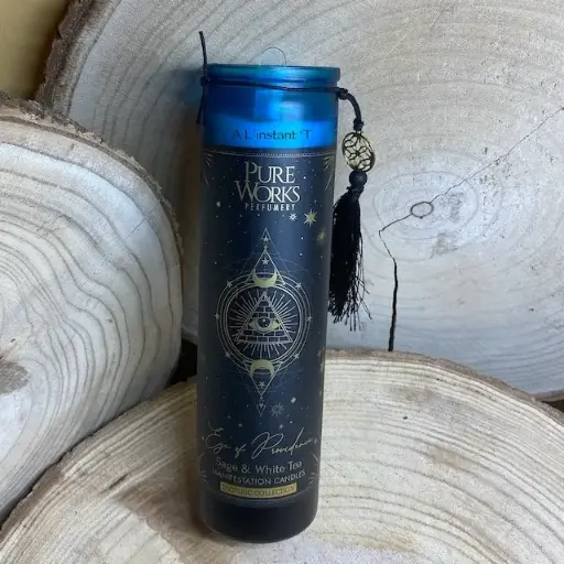 [64718] Bougie d'intention Eye of Providence en verre avec pompon 300g