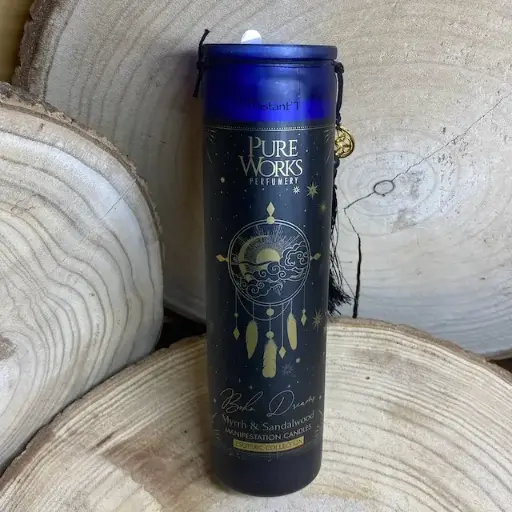 [64716] Bougie d'intention Boho Dreams en verre avec pompon 300g