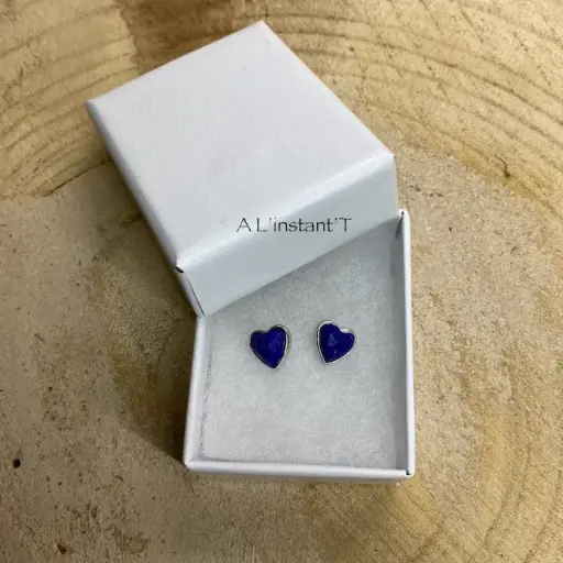 [EARS002-LAP] Boucle d'oreille 925 Coeur Lapis Lazuli